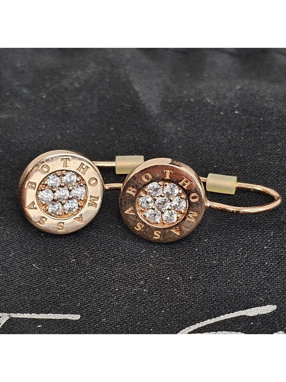 Thomas Sabo 925 Sterling Silver Rose Gold Pavé CZ Disc Drop Earrings